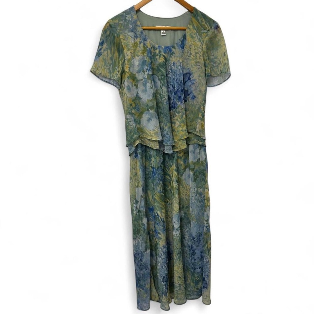 VTG Coldwater Creek Green Dress Womens 6 Maxi One Piece Floral Grandma Artsy